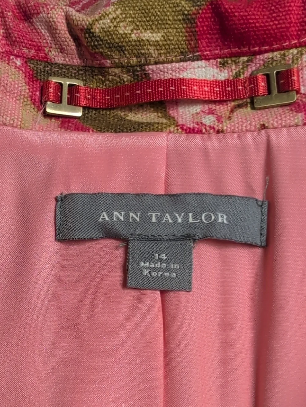 ANN TAYLOR Women's Watercolor Floral Silk Structured Blazer Jacket Pink Size 14
